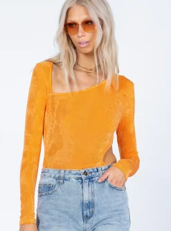 Princess Polly Maira Long Sleeve Bodysuit  Orange Clearance