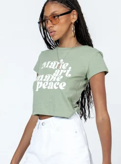 Princess Polly Make Art Tee  Green Cheap