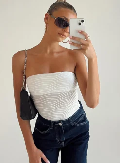 Princess Polly Makena Strapless Bodysuit  White Clearance
