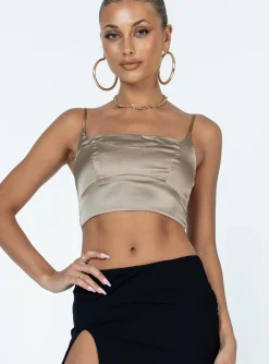Princess Polly Makenzie Top  Beige Discount