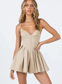 Princess Polly Malcom Romper  Beige Outlet