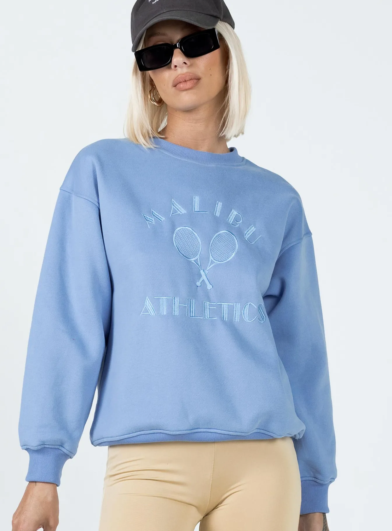 Princess Polly Malibu Athletics Sweatshirt Blue Flash Sale