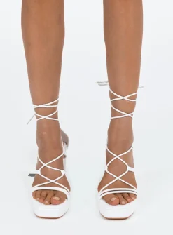 Princess Polly Mallard Strappy Heels  White Sale