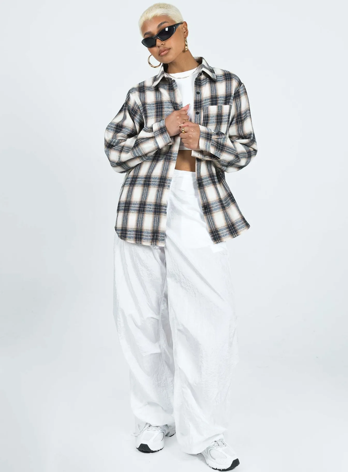 Princess Polly Malvern Shirt Grey Check Cheap