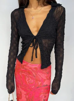 Princess Polly Marcos Long Sleeve Top  Black Discount