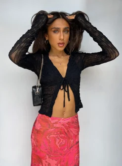 Princess Polly Marcos Long Sleeve Top  Black Discount