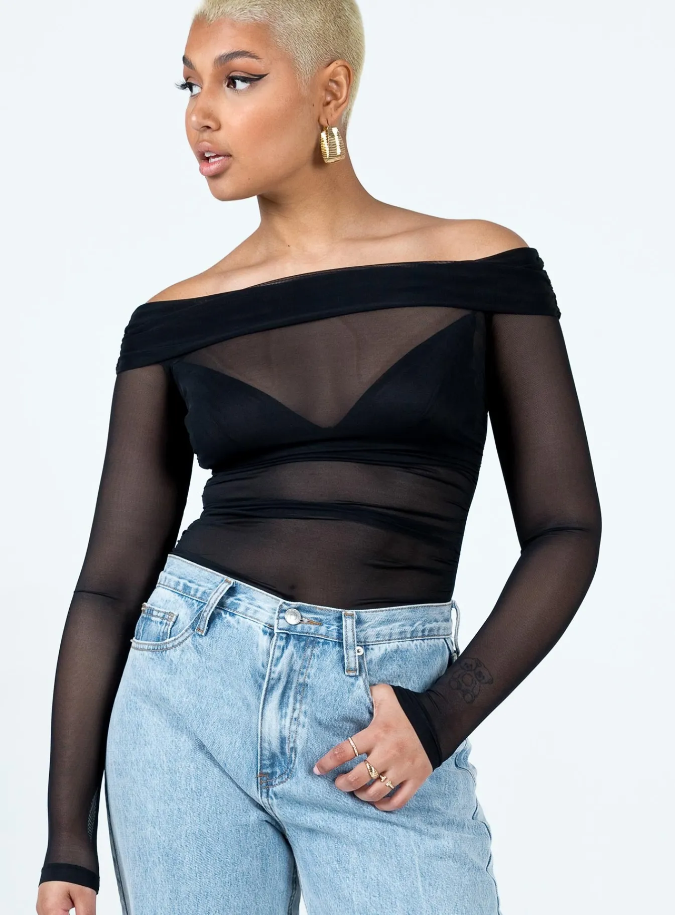 Princess Polly Marek Off Shoulder Bodysuit Black Clearance