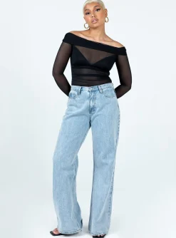 Princess Polly Marek Off Shoulder Bodysuit Black Clearance