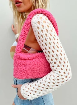 Princess Polly Marion Fluffy Shoulder Bag Pink Outlet