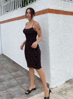 Princess Polly Marlee Midi Dress   Black / Red Floral Clearance
