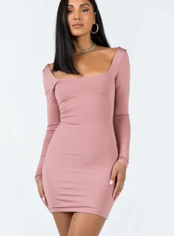 Princess Polly Maroy Long Sleeve Mini Dress  Mauve Hot
