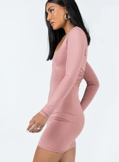 Princess Polly Maroy Long Sleeve Mini Dress  Mauve Hot