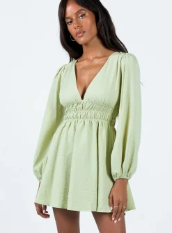 Princess Polly Marsia Long Sleeve Mini Dress  Sage Outlet