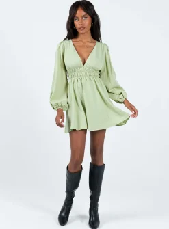 Princess Polly Marsia Long Sleeve Mini Dress  Sage Outlet