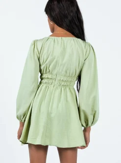 Princess Polly Marsia Long Sleeve Mini Dress  Sage Outlet