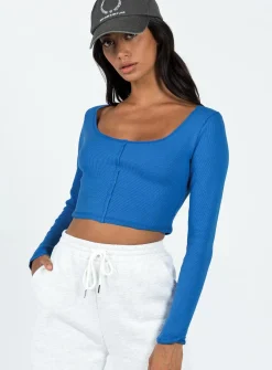 Princess Polly Martye Long Sleeve Top  Blue Discount