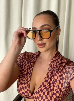 Princess Polly Matilda Sunglasses  Black / Orange Sale