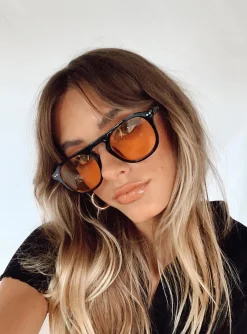 Princess Polly Matilda Sunglasses  Black / Orange Sale