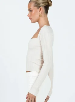 Princess Polly Mavins Long Sleeve Top  Beige Fashion