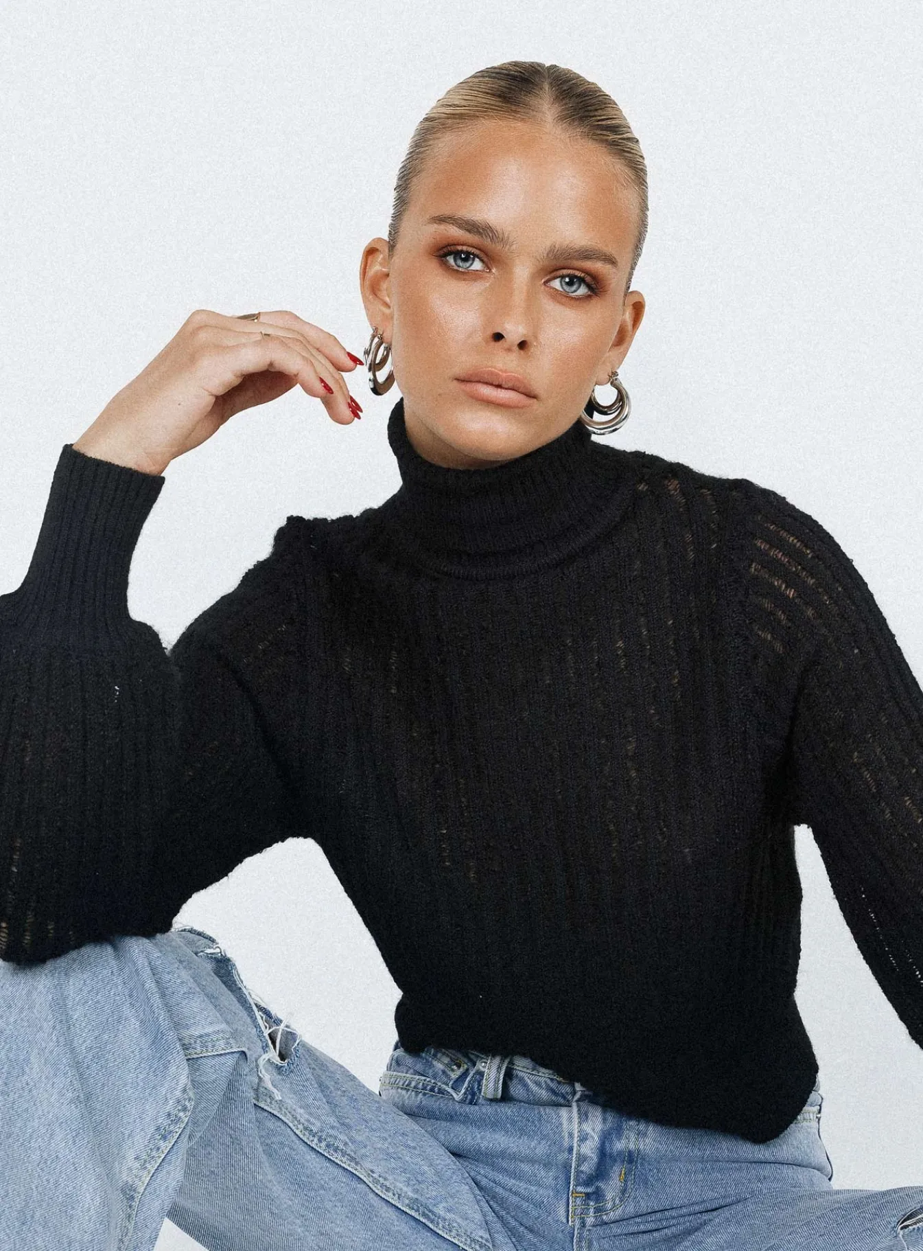 Princess Polly Mckilah Turtleneck Knit Jumper Black Discount