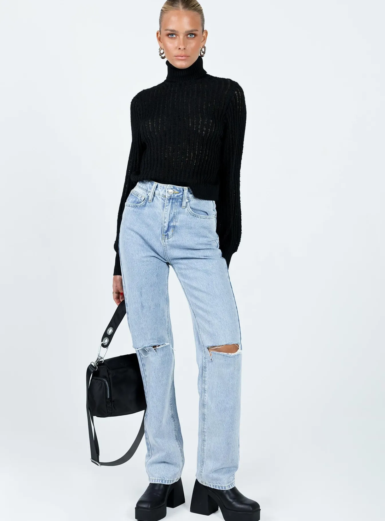 Princess Polly Mckilah Turtleneck Knit Jumper Black Discount