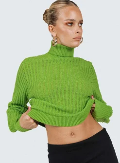 Princess Polly Mckilah Turtleneck Knit Sweater  Green Outlet