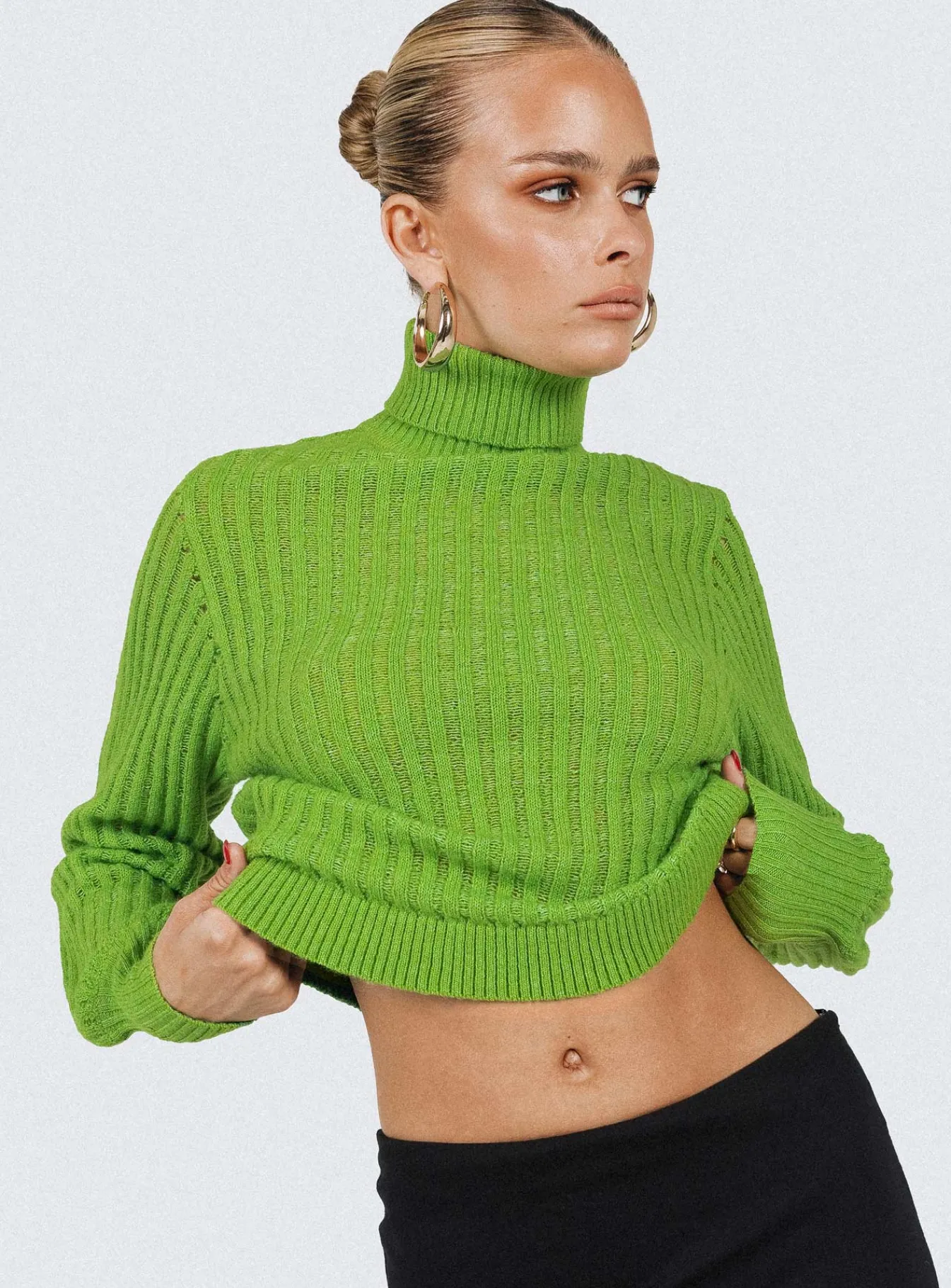 Princess Polly Mckilah Turtleneck Knit Sweater Green Outlet