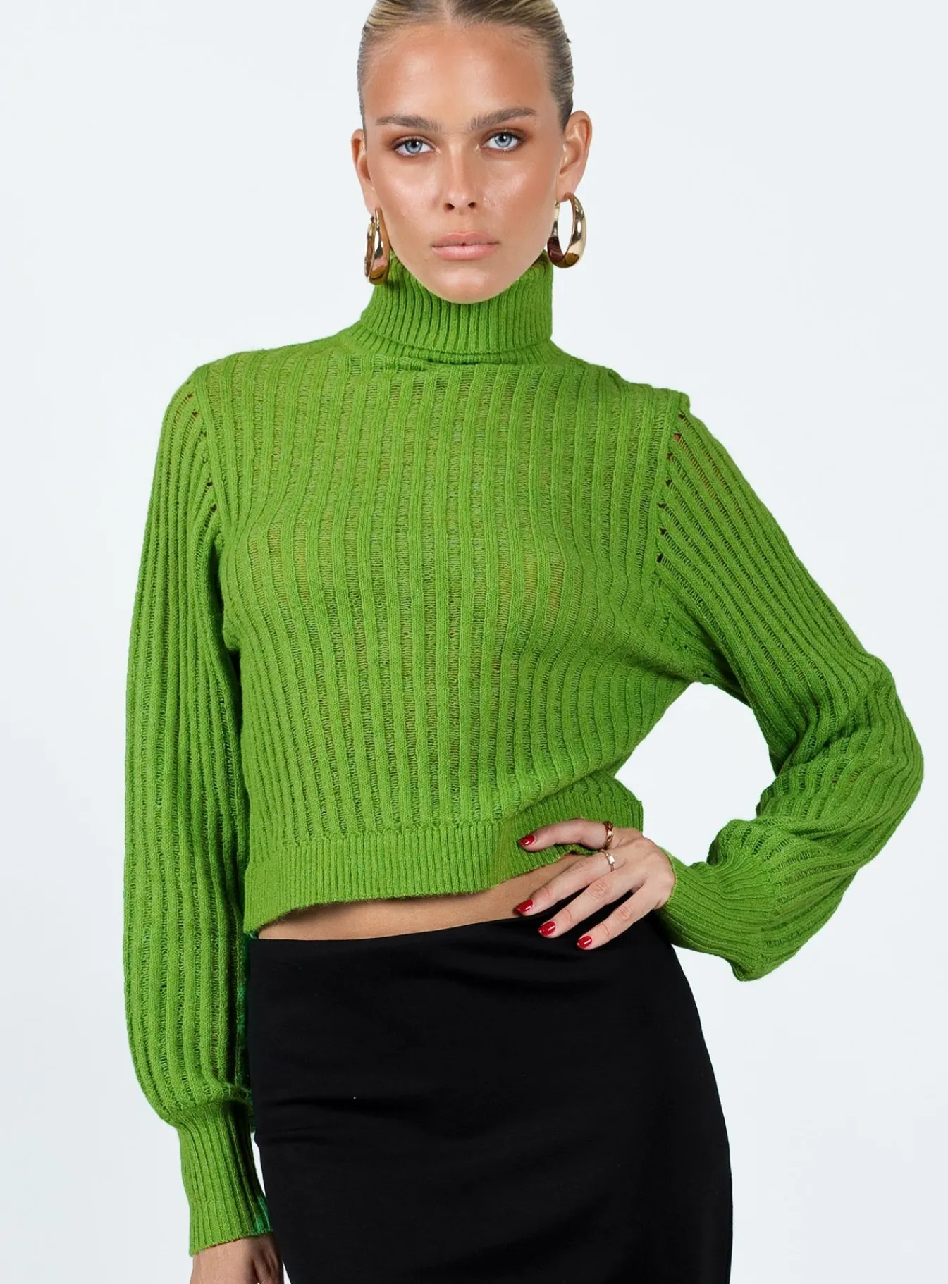 Princess Polly Mckilah Turtleneck Knit Sweater Green Outlet