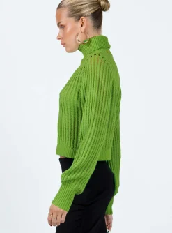 Princess Polly Mckilah Turtleneck Knit Sweater Green Outlet