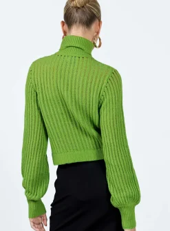 Princess Polly Mckilah Turtleneck Knit Sweater Green Outlet