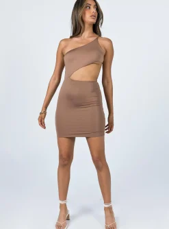 Princess Polly Mia Asymmetrical Mini Dress  Brown Discount