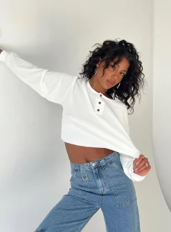 Princess Polly Mia Cropped Henley  White Clearance