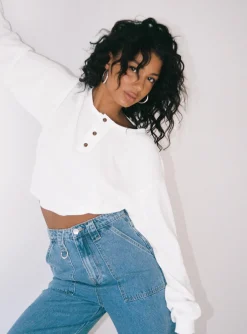Princess Polly Mia Cropped Henley  White Clearance