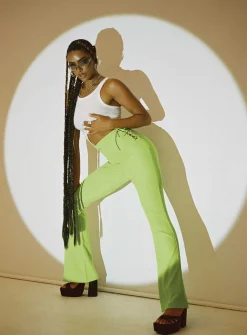 Princess Polly Mid Way Laced Flare Pants  Green Flash Sale