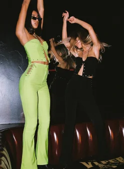 Princess Polly Mid Way Laced Flare Pants  Green Flash Sale