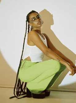 Princess Polly Mid Way Laced Flare Pants  Green Flash Sale