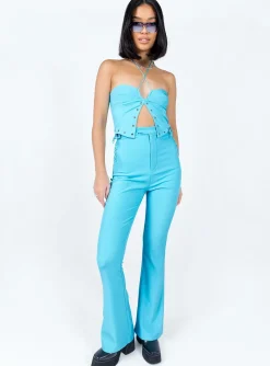 Princess Polly Mid Way Laced Flare Pants  Blue Store