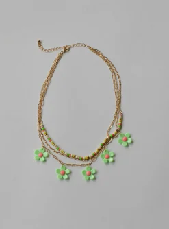 Princess Polly Mildara Flower Necklace/ Green   Gold Cheap