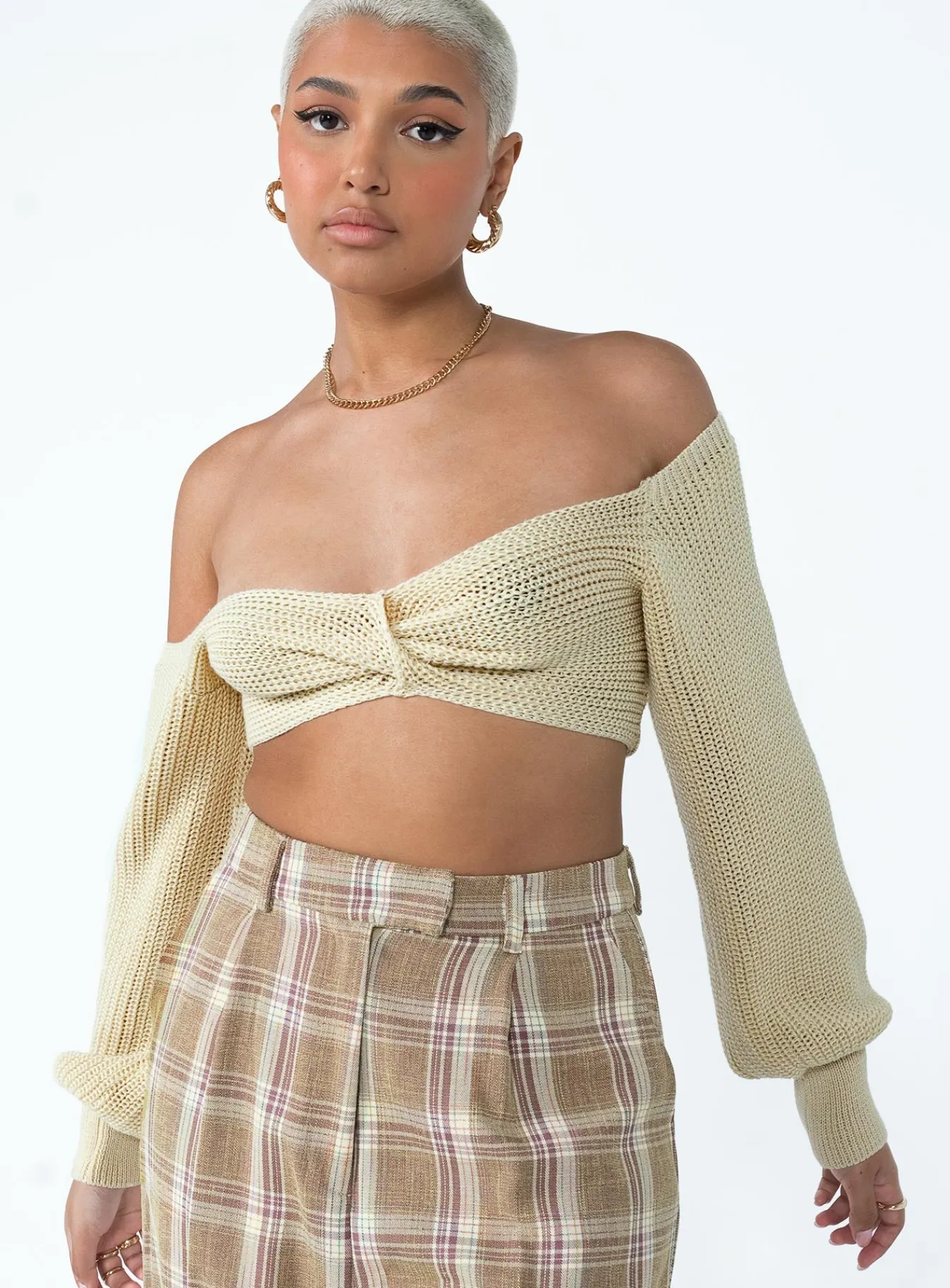 Princess Polly Miller Knot Front Sweater Cream Sale