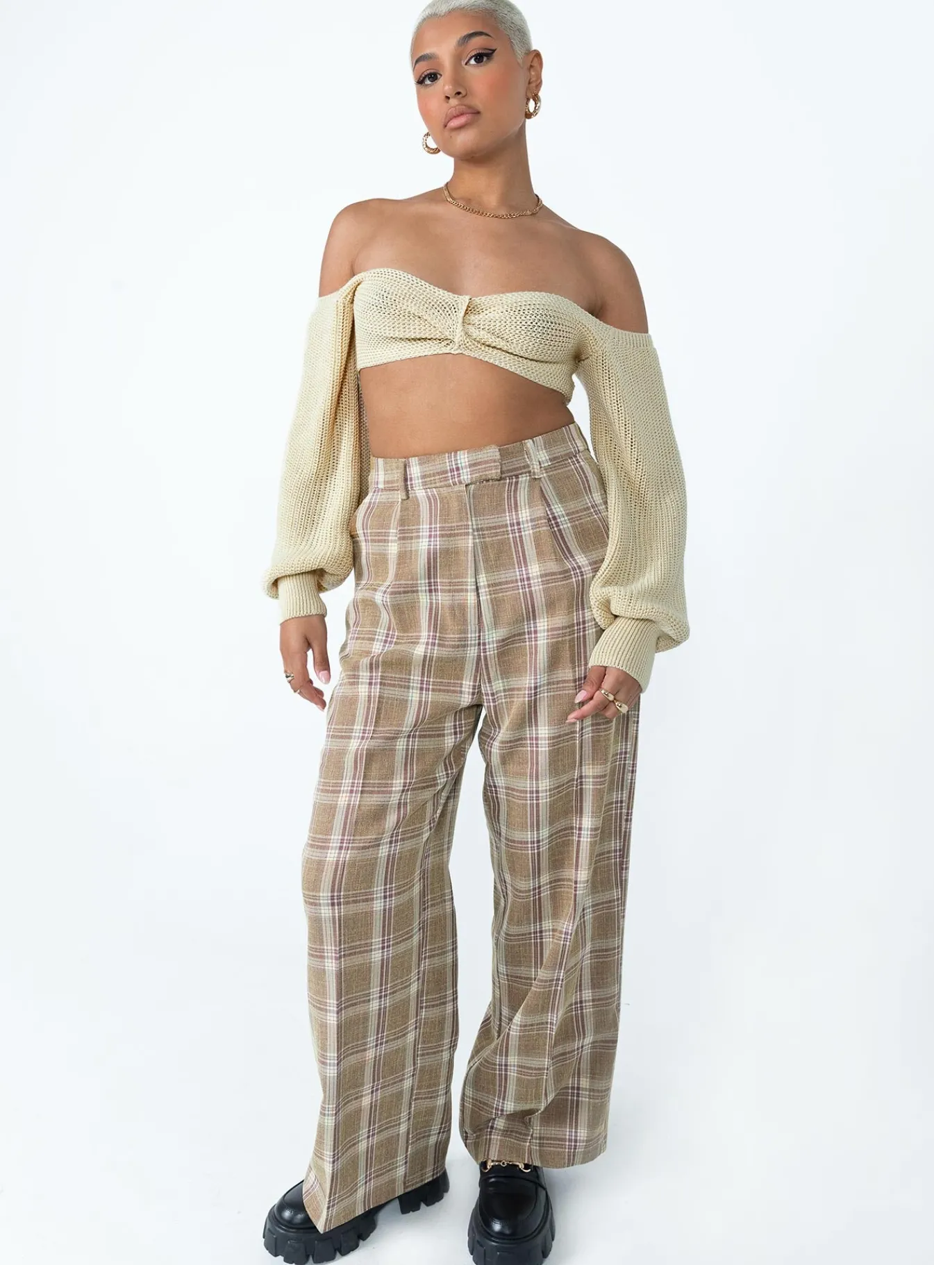 Princess Polly Miller Knot Front Sweater Cream Sale