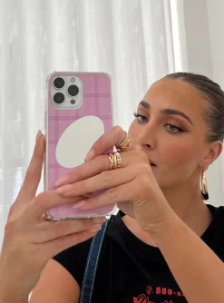 Princess Polly Mirror Me Iphone Case  Pink Check Fashion