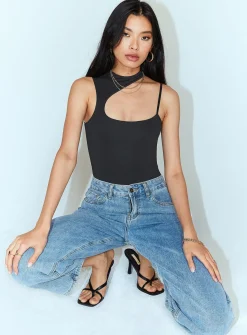 Princess Polly Molly Asymmetric Bodysuit  Black Cheap