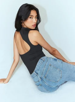 Princess Polly Molly Asymmetric Bodysuit  Black Cheap