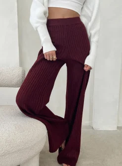 Princess Polly Montana Knit Pants  Maroon Discount