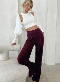Princess Polly Montana Knit Pants  Maroon Discount