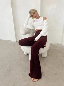 Princess Polly Montana Knit Pants  Maroon Discount