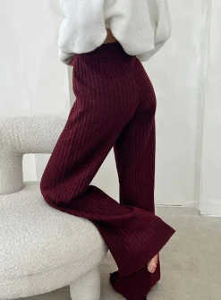 Princess Polly Montana Knit Pants  Maroon Discount
