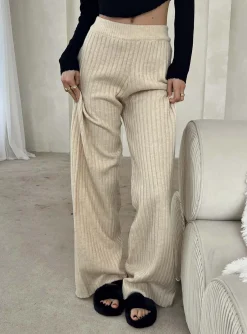 Princess Polly Montana Knit Pants  Cream Best Sale