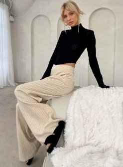 Princess Polly Montana Knit Pants  Cream Best Sale