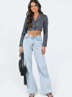 Princess Polly Montez Cropped Blazerpinstripe   Grey Best